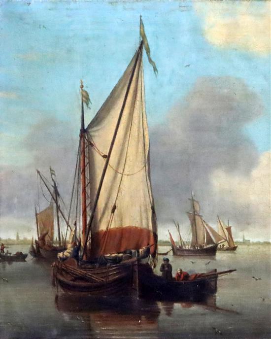 Attributed to John Ward of Hull (1798-1849) Dutch shipping on a calm sea 8.5 x 7in.
